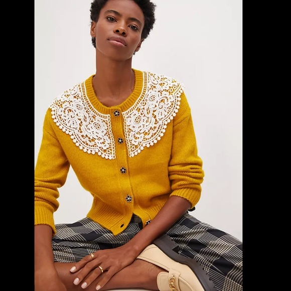 Anthropologie Sweaters - Anthro Maeve Lace Collar Cardigan NWT